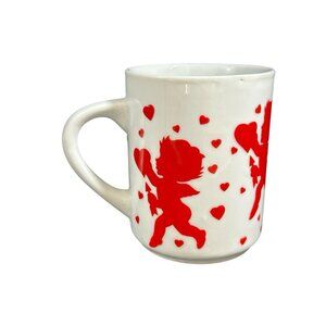 Vintage Small 8oz Cupid Angel Valentine Coffee Mug Cup Red White Whimsical